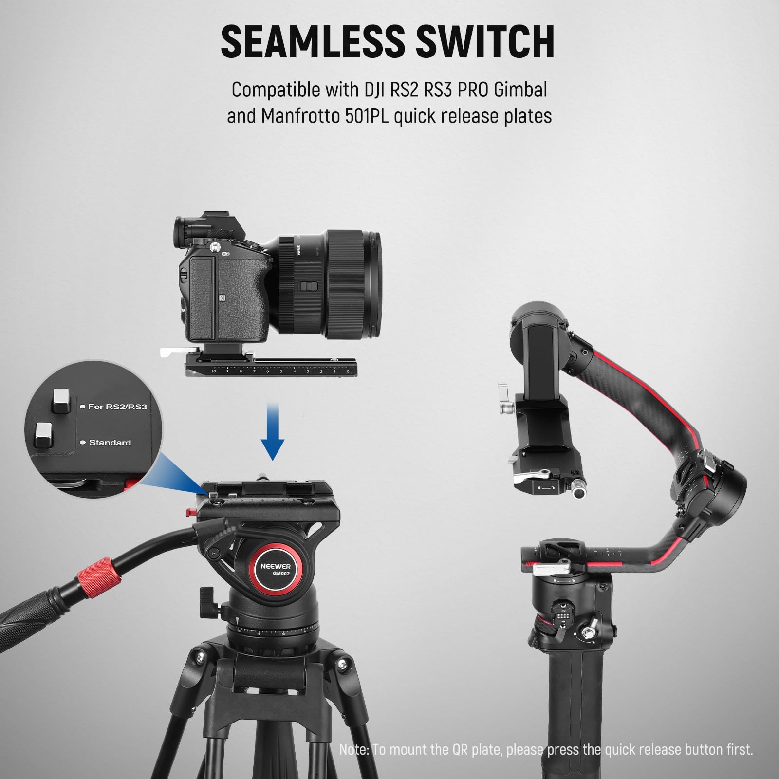 NEEWER Video Tripod Fluid Head with Quick Release Plate, Telescopic Handle & Scaled Base (75mm Dia.) Heavy Duty, Max Load 17.6lb/8kg for Video Cameras and DSLR Cameras