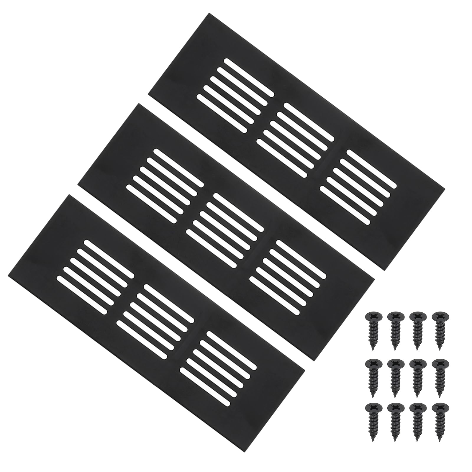 PATIKIL 6 x 2 Inch Door Air Vent Cover, 3pcs Aluminum Grille Ventilation Cover Louvered with Mounting Screws for Cabinet Wardrobe Door, Black