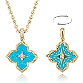 Fettero Necklaces for Women Gold Charm Necklace 2 Sided Lucky Clover Pendant 14K Gold Plated Chain Cross Mom Pearl Necklace for Women Jewelry