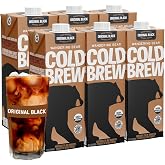 Wandering Bear Straight Black Organic Cold Brew Coffee - 32 fl oz, 6 Pack | Extra strong, bold, smooth, unsweetened, shelf-stable, ready to drink &amp; vegan, 100% organic iced cold brewed coffee