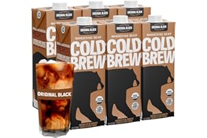 Wandering Bear Straight Black Organic Cold Brew Coffee - Extra Strong, Bold, Smooth, Unsweetened, Shelf-Stable, Ready to Drink, 100% Organic Iced Cold Brewed Coffee Drink - 32 fl oz, 6 pack