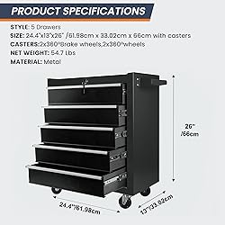 SumKea 5 Drawer Rolling Tool Chest, Rolling Tool