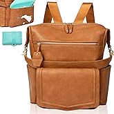 MOMINSIDE Diaper Bag - Leather Convertible Backpack Hobo, Large Mom Baby Bag, 14 Pockets, 6 Bottle, Wipes, Insulated (Brown)