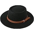 Lanzom Women Vintage Wide Brim Warm Wool Fedora Hat Belt Panama Hat Felt Jazz Hat