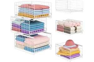 JKsmart 3-Tier Stackable Closet Organizers and Drawer Storage Shelves - Sliding Storage Bins for Jeans, Pants, and Sweaters - Wardrobe Cupboard Organizer in White