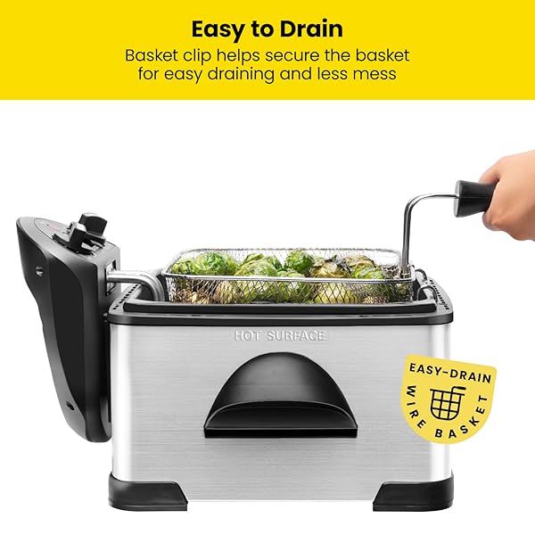 CHEFMAN 4.5 LITER DEEP FRYER W/BASKET STRAINER, XL JUMBO SIZE, ADJUSTABLE TEMPERATURE & TIMER, PERFECT FOR FRIED CHICKEN, SHRIMP, FRENCH FRIES, CHIPS & MORE, REMOVABLE OIL-CONTAINER, STAINLESS STEEL