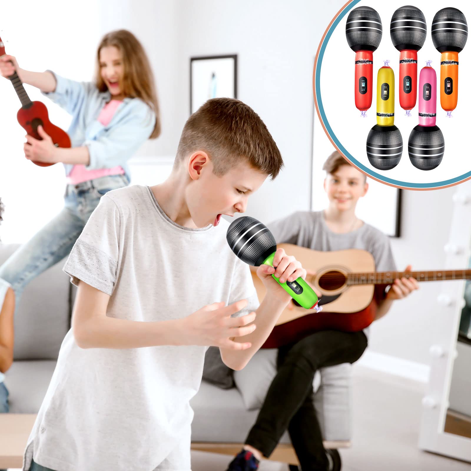Sumind 30 Pcs Inflatable Microphones 9.4 Inch Blow up Plastic Fake Microphone Props Toys for Karaoke Musical Concert 80s 90s Singer Birthday Party Halloween Cosplay Stage Decoration Supplies
