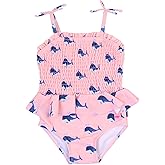 RuffleButts Girls UPF50+ Sun Protection Peplum Smocked Bodice/Tulle Skirted One Piece Swimsuit