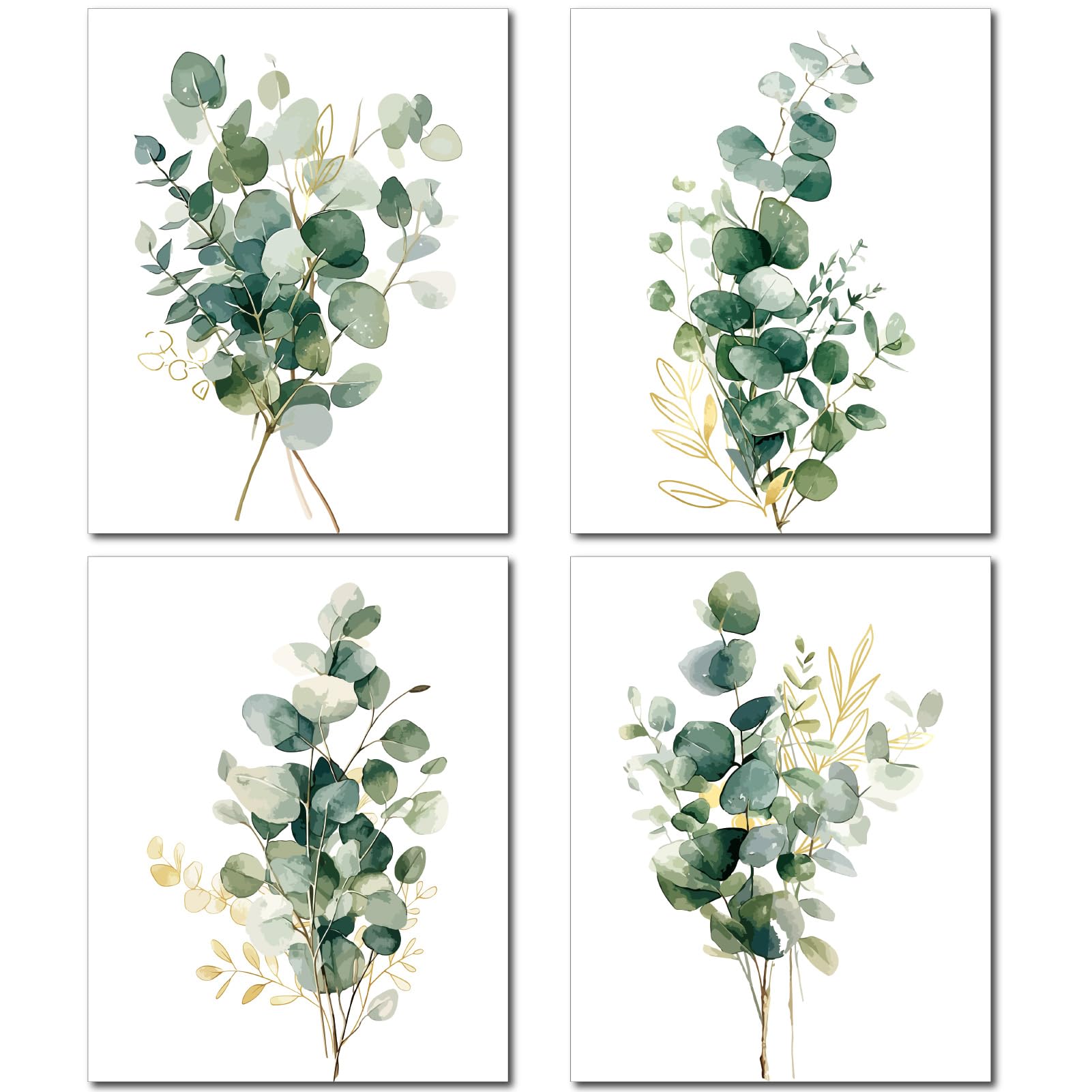 CREATCABIN 4Pcs Eucalyptus Botanical Wall Art Tropical Plant Prints Canvas Poster Leaves Picture Boho Wall Decoration Canvas Wall Art Fiber Oil for Home Living Room Bathroom 10x8Inch-Unframed