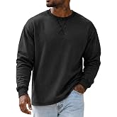 JMIERR Men's Cotton Acid Washed Crewneck Pullover Long Sleeve Top | 100% Cotton, Vintage Wash, Relaxed Fit, Straight Hem, Soft Midweight Fabric, X-Stitch Detail, Casual Fall Winter Wear