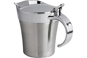 Stainless Steel Double Insulated Gravy Boat/Sauce Jug - 16oz, Silver, Modern, Hinged Lid
