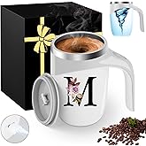 Initial Magnetic Stirring Coffee Mug Stainless Insulated Travel Cup Women Wife Husband Happy Birthday Wedding Romantic Personalized Unique Gift Special Cute Day Custom Christmas Valentines Ideal,M