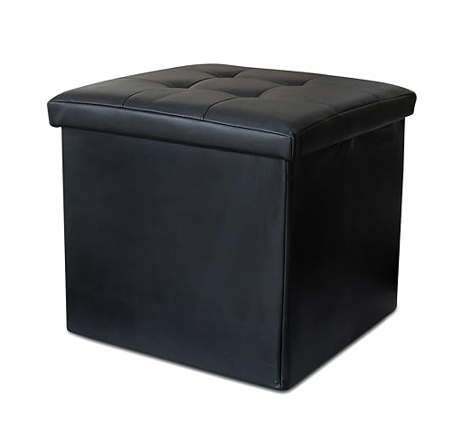 Tied Ribbons Artificial Leather Ottoman Cum Storage Organiser, Brown/Black (TR-Ottoman012)