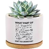 Loovelo What Part of Don&rsquo;t You Understand Engineer Ceramic Succulent Plant Pot with Bamboo Tray Round Engineering Gifts for Boyfriend Husband Dad Home Office Decor 3.5 Inch White (No Plants)