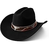 Lanzom Cowboy Hat for Women with Wide Brim Felt Western Cowgirl Hats for Cowboys and Cowgirls