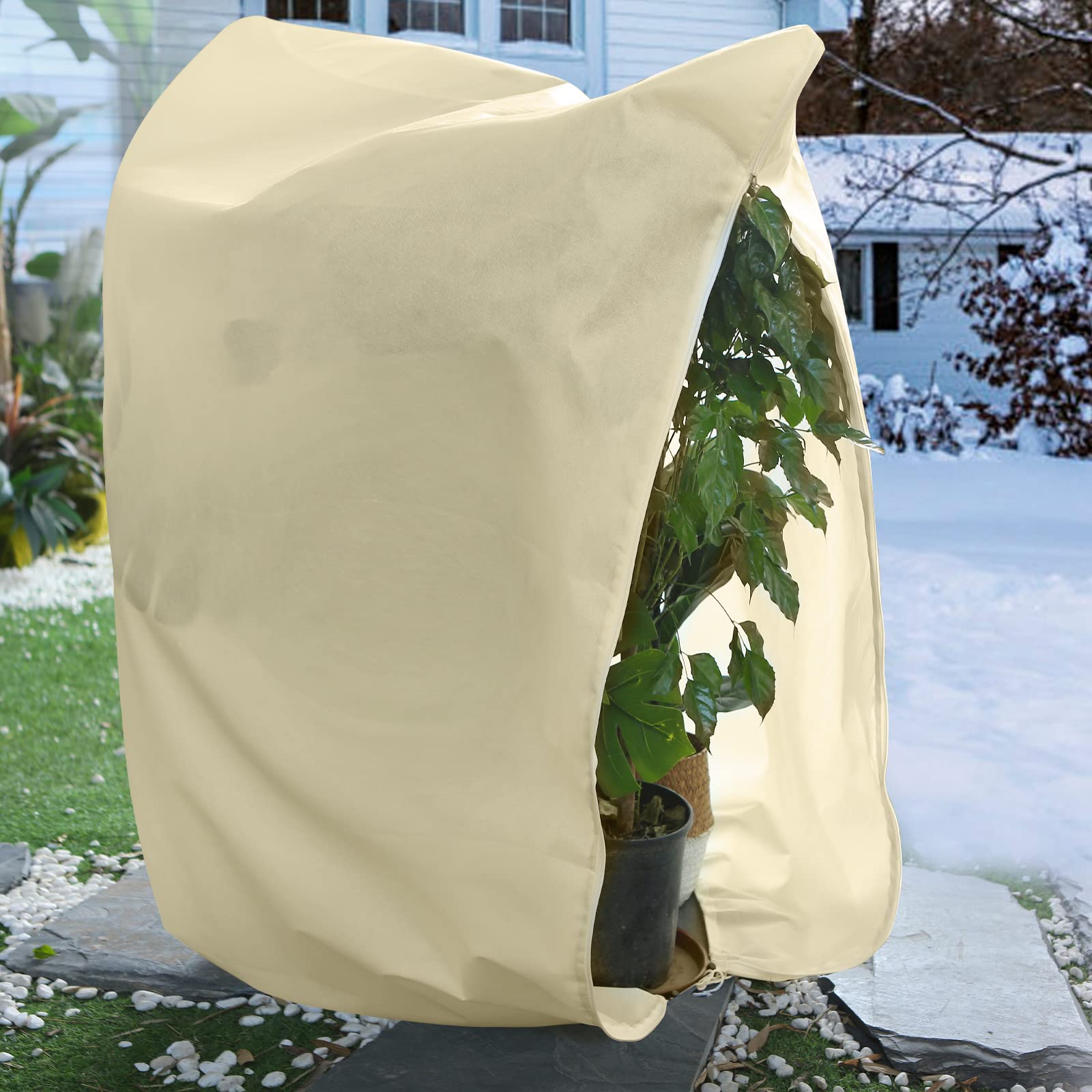 DazSpirit 120x180cm Plant Fleece Frost Protection, Non-Woven Garden Fleece Frost Protection with Drawstring and Zipper, Plant Covers for Winter to Protect Outdoor Plants, Frost, Insects — image 1