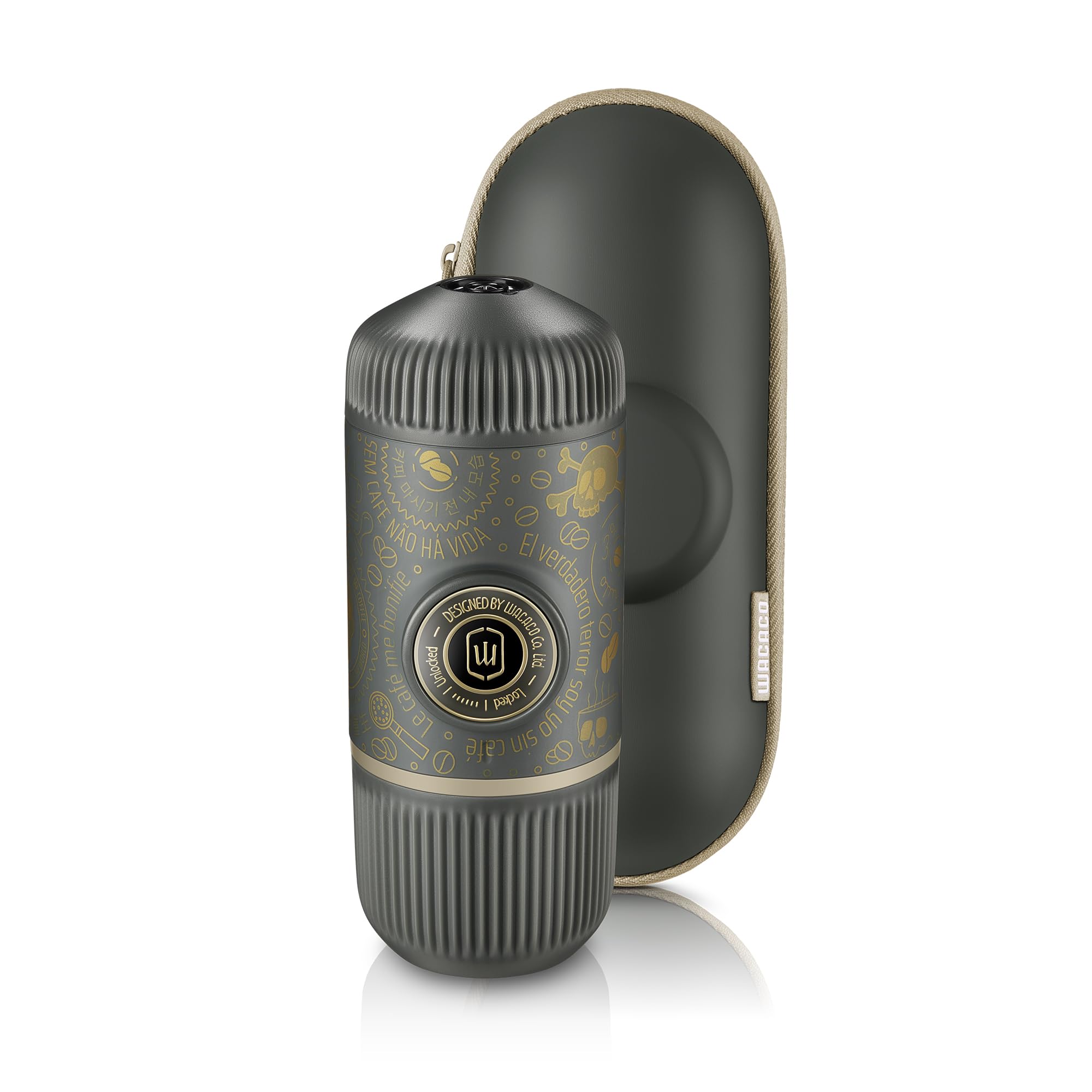 WACACO Nanopresso Portable Espresso Maker Bundled with Protective Case, Upgrade Version of Minipresso, 18 Bar Pressure, Portable Travel Coffee Maker, Manually Operated (Nanopresso Dark Soul Grey)