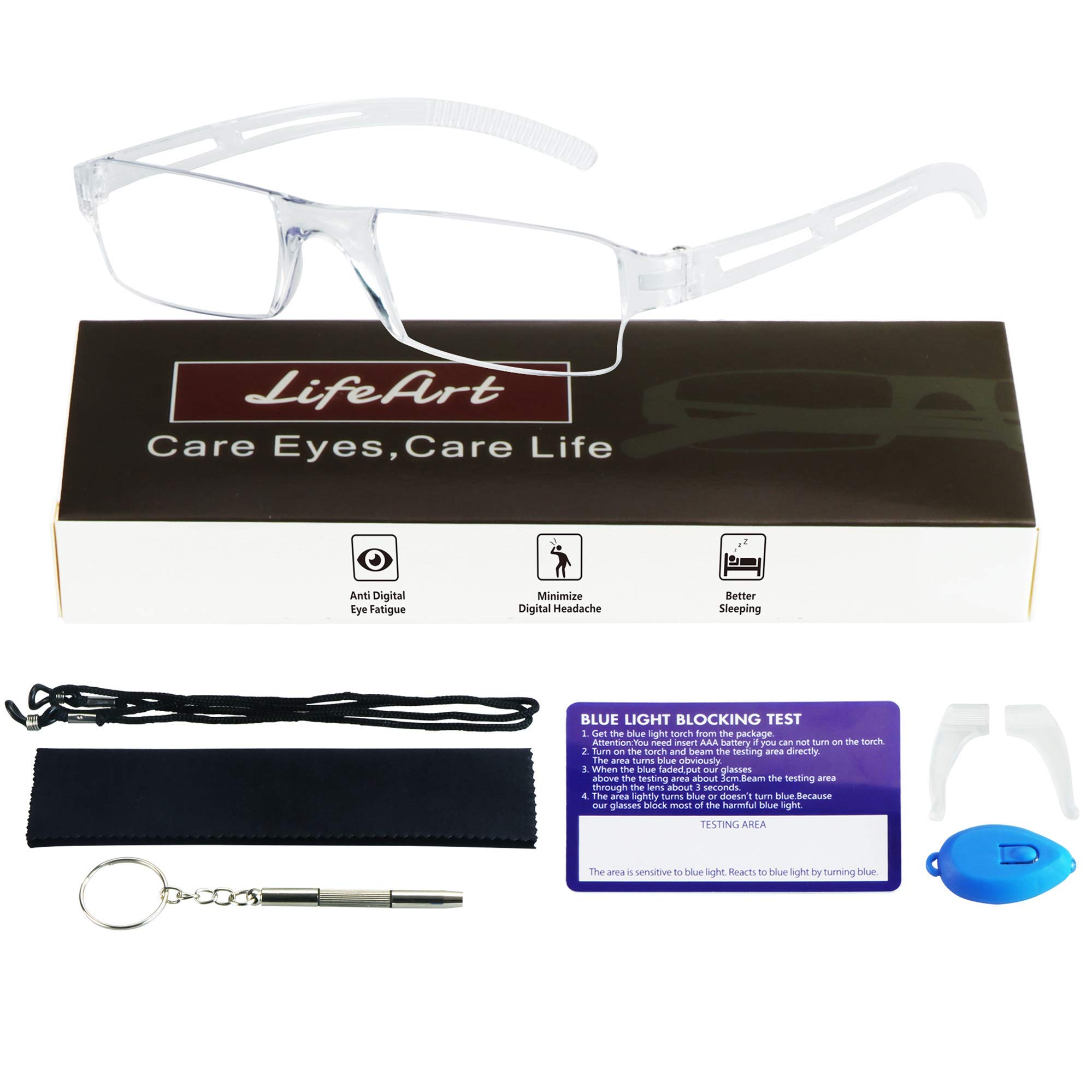 LifeArt 1 Pair Reading Glasses, Blue Light Blocking Glasses, Computer Reading Glasses for Women Men, Fashion Rectangle Eyewear Frame (Clear, 1.25 Magnification)