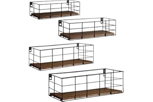 Fixwal Hanging Floating Shelves, 4 Sets of Wall Mounted Shelves for Wall Storage, Hanging Storage Shelf for Bathroom, Living Room, Bedroom, Kitchen (Paulownia)