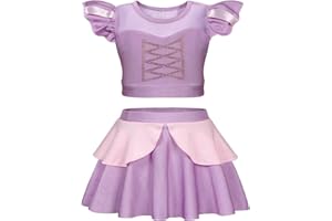 WonderBabe Girls Princess Two Piece Swimsuit Kids Bathing Suits Ruffles Fancy Swimwear Surf Beach Summer Swimming Tankini Set