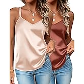 Zeagoo Silk Camisole Tops for Women 2026 V Neck Satin Tank Top Spaghetti Strap Cross Back Sleeveless Summer Blouses