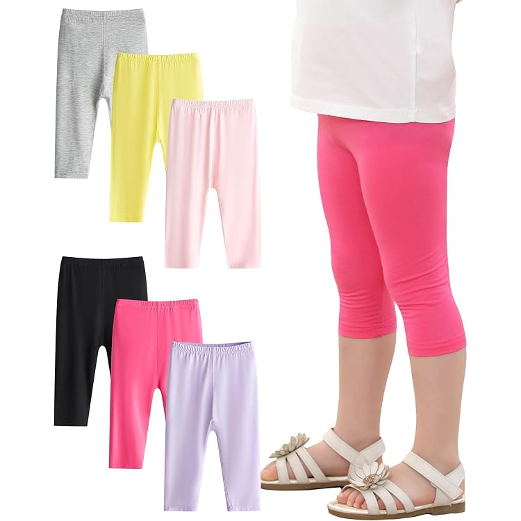Domee Girls' 3-Pack Capri Leggings - Cotton Summer Pants With High Waist