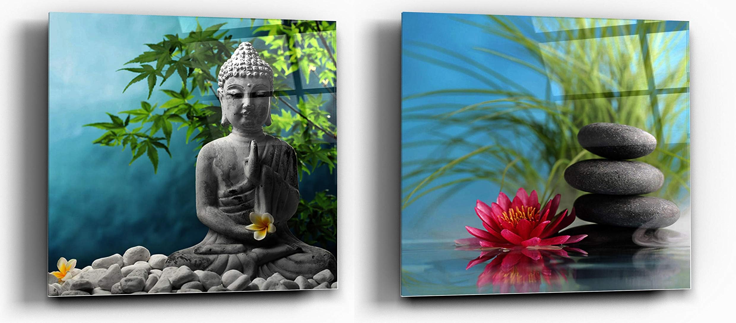 Cortesi Home Karma Tempered Glass Wall Art, 12" x 12" (Set of 2), Blue, CH-WG121251