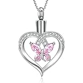 Oinsi Heart Cremation Jewelry Crystal Butterfly Urn Necklace for Ashes Stainless Steel Ash Necklace Memorial Keepsake Lokets for Ashes for Women