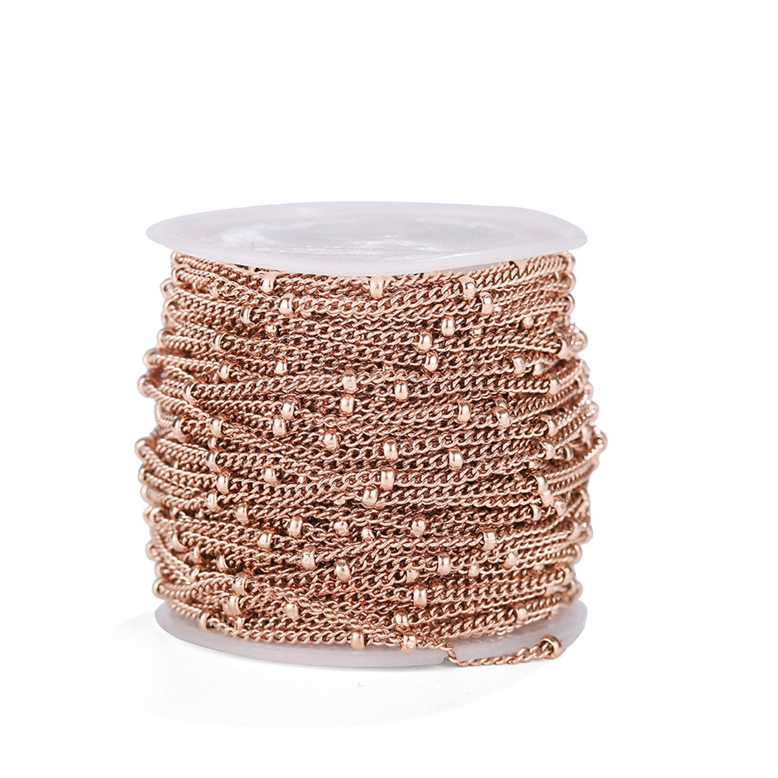 16.4 FT Stainless Steel Curb Thin Chain Twisted Link Cross Cable Chain 3mm Satellite Beaded Chain Rose Gold with Spool for DIY Jewelry Making