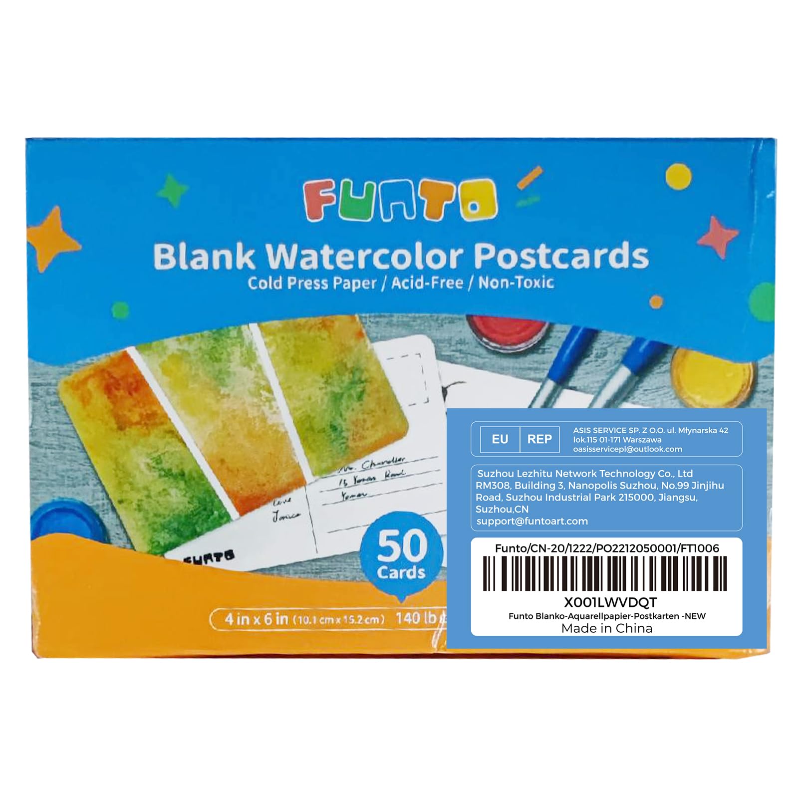 Funto Blank Watercolor Paper Postcards, 50 Cards, 4x6, 140lb/300gsm, Acid-Free Heavyweight Art Paper for Thank You Notes & Greeting Cards