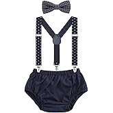AWAYTR Baby Boys Cake Smash Outfit - First Birthday Party Suspenders Bow Tie Bloomers Set