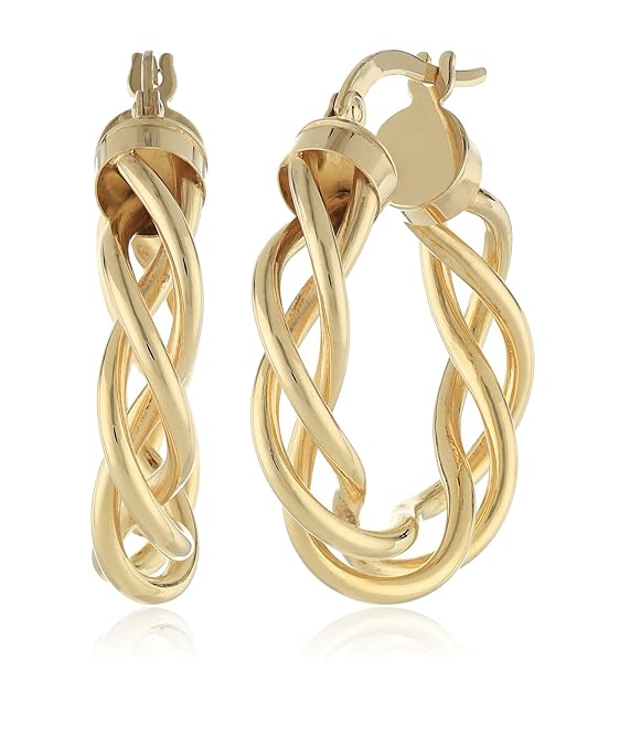 14k Yellow Gold Italian Fancy Woven Tube 15 mm Hoop