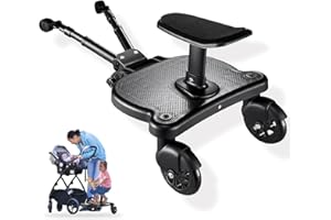 JUANWAN Universal Stroller Board - 2 in 1 Sit and Stand Stroller Board with Detachable Seat Stroller Attachment Buggy Board for 99% of Strollers, Holds Children up to 55lbs, Black