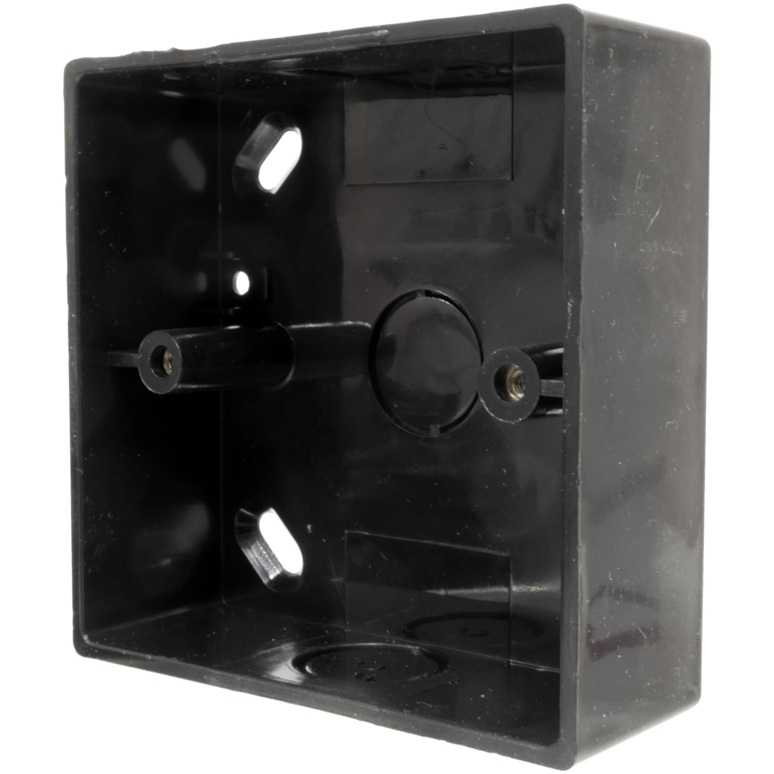 Black Pattress Box Single 32mm PVC Surface Box with Knockouts for 20mm Conduit and 25x16mm Mini-Trunking (1)