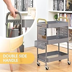 TOOLF 3-Tier Storage Cart, Metal Utility Rolling