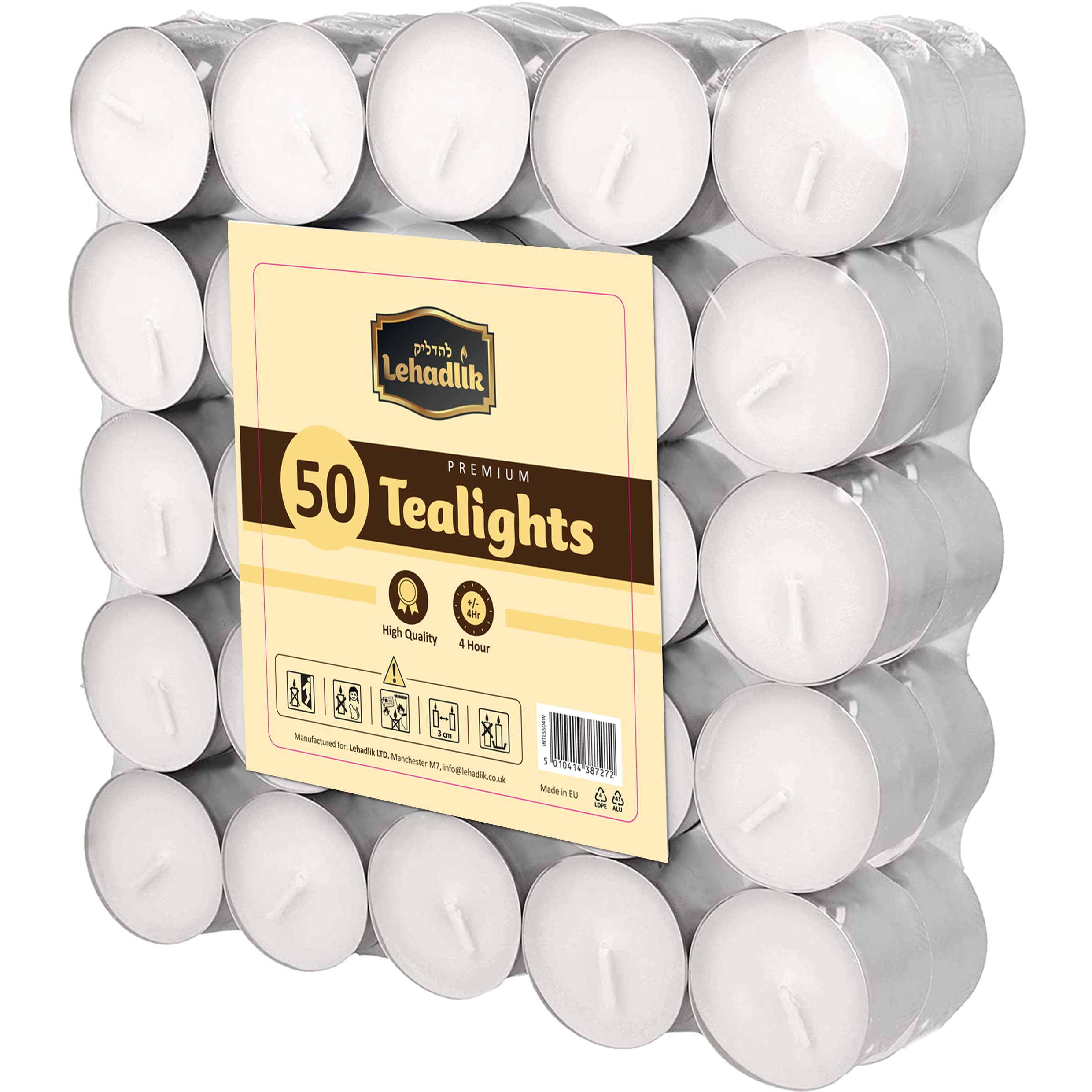 50 Smokeless Unscented White Tealight Tea Light Paraffin Wax Candles - 4 Hours Burn Time (1 Pack of 50) — image 1