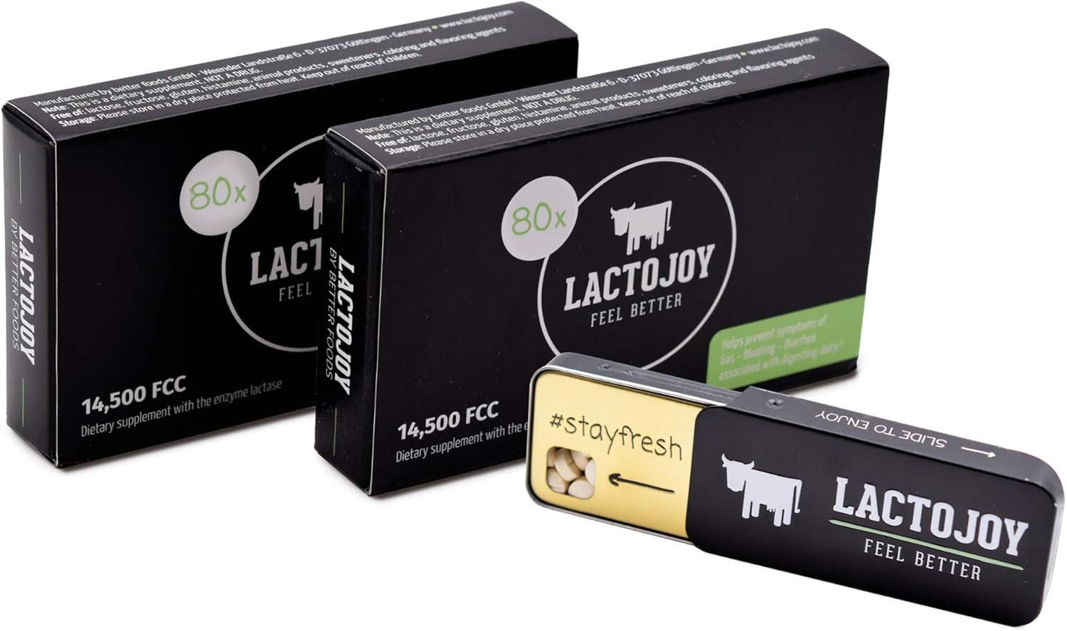 LactoJoy Lactase Tablets | Helps with Lactose Intolerance | Contains 2 x 80 Pcs of Extra-Strength Dose (14,500 FCC) Lactase Enzyme Tablets | 100% Vegan | Supports Lactose Digestion | Chemical Free: Health & Personal Care