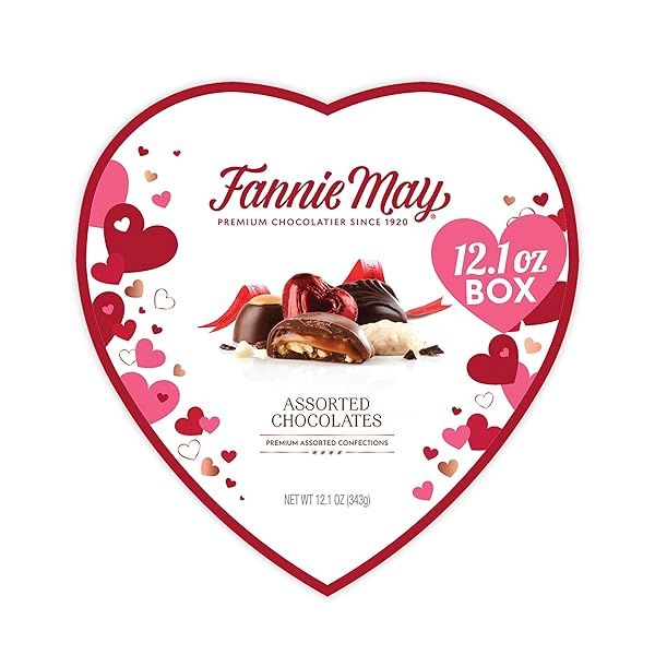 FANNIE MAY ASSORTED CHOCOLATE VALENTINE’S CANDY, HEART GIFT BOX, 12.1 OZ