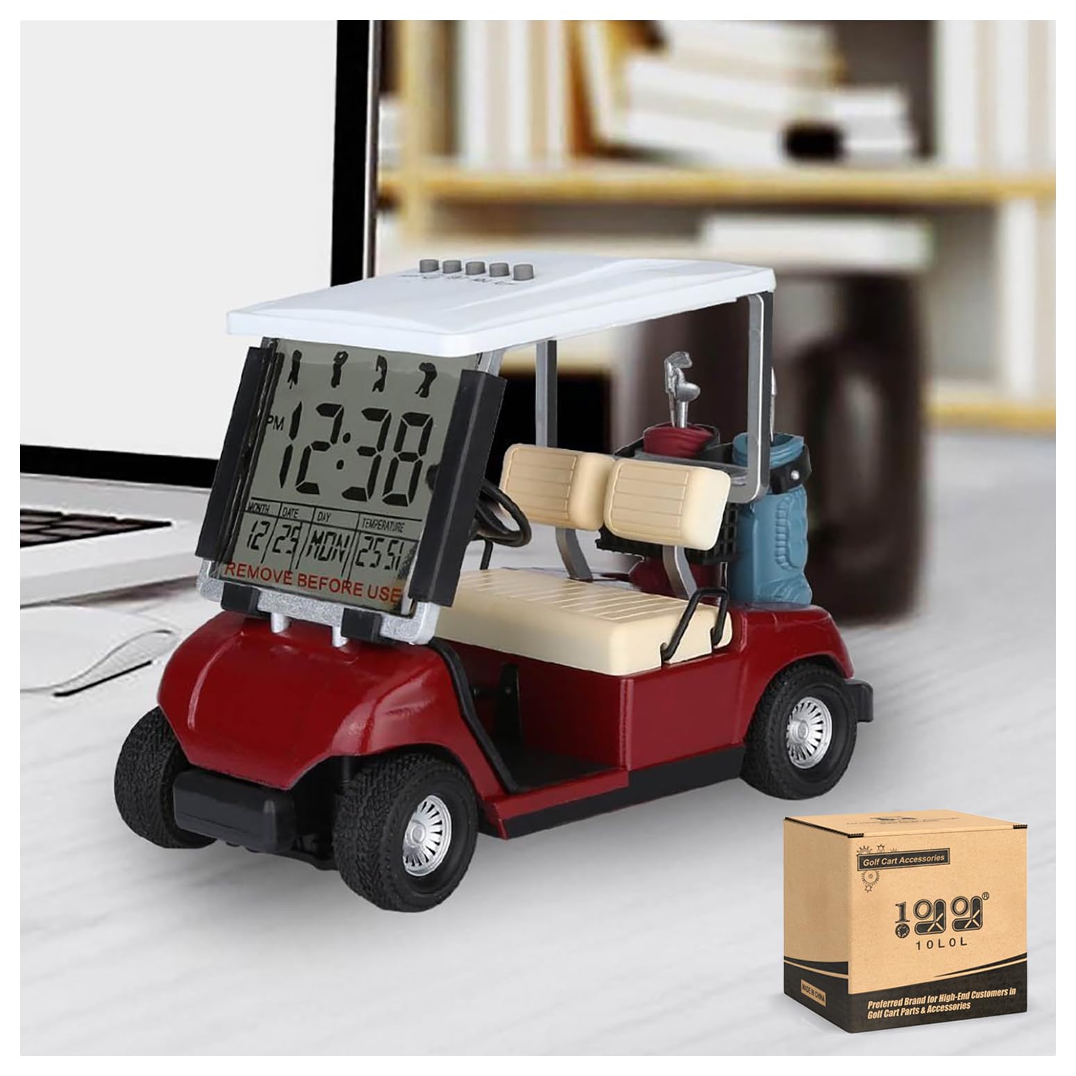 Photo 1 of 10L0L Mini Golf Cart Alarm Clock LCD Display Calendar Golf Gifts for Men Fans Golfers Superior Race Souvenir Novelty (Red)