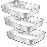 LIANYU Rectangle Baking Pan Set of 3, 12⅓ x 9¾ x 2 Inch Cake Lasagna Pan, Stainless Steel Toaster Oven Bakeware for Casseroles Brownies, Oven & Dishwasher Safe