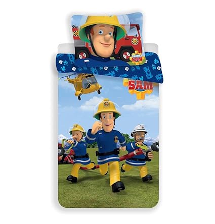Jerry Fabrics Feuerwehrmann Sam Zeichen Childrens Bettwäsche mit Reißverschluss; Bettbezug und Kissenbezug 70 x 90 cm Baumwol