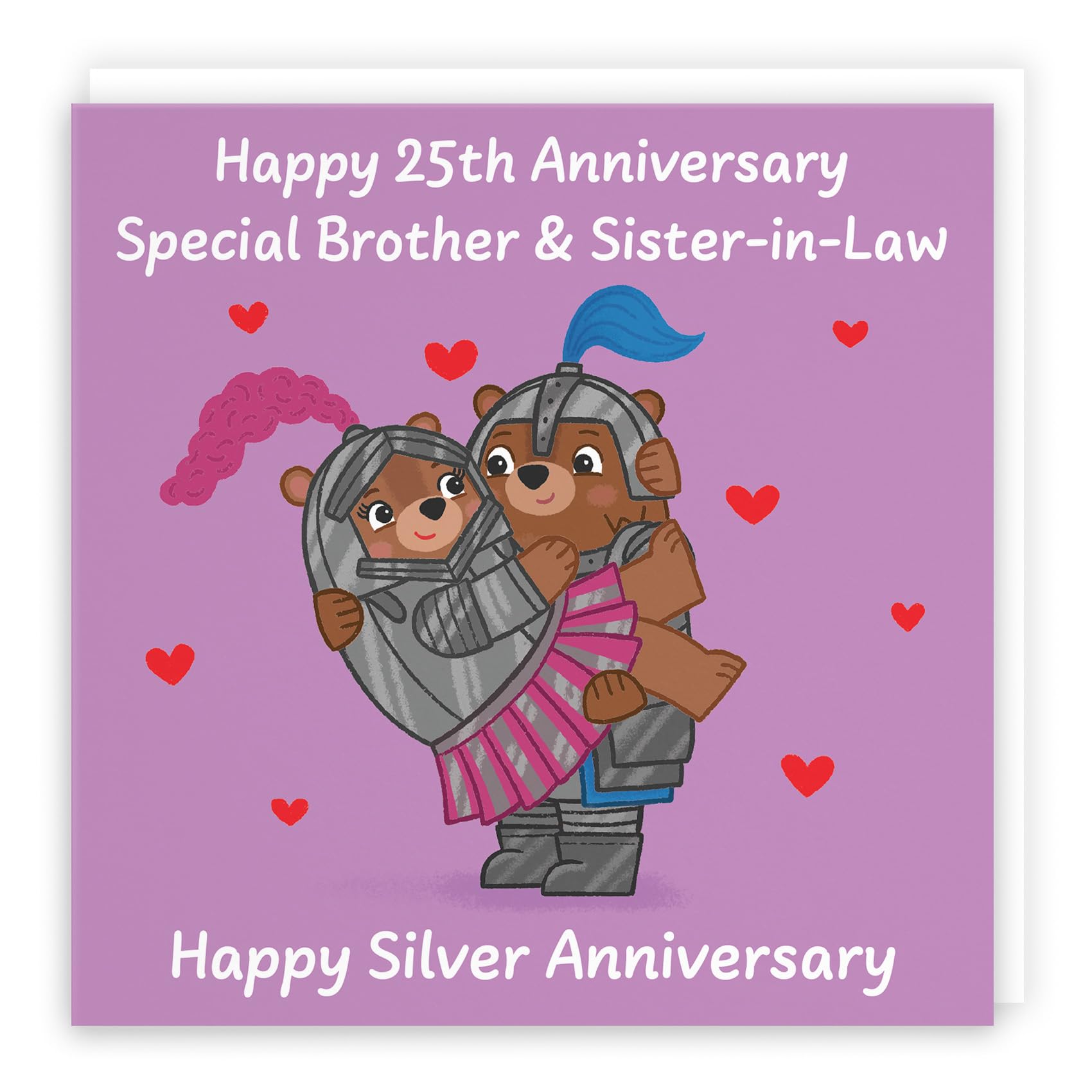 Hunts England - Brother And Sister In Law 25th Anniversary Card - Silver Anniversary - 25 Years - Cute Fun Bears Card For Brother & Sister-in-Law - Love Story Collection