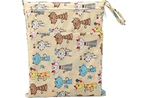 Sigzagor Medium Wet Dry Bag Baby Cloth Diaper Nappy Insert Bag Reusable Washable With Two Zippered Pockets (Cats)