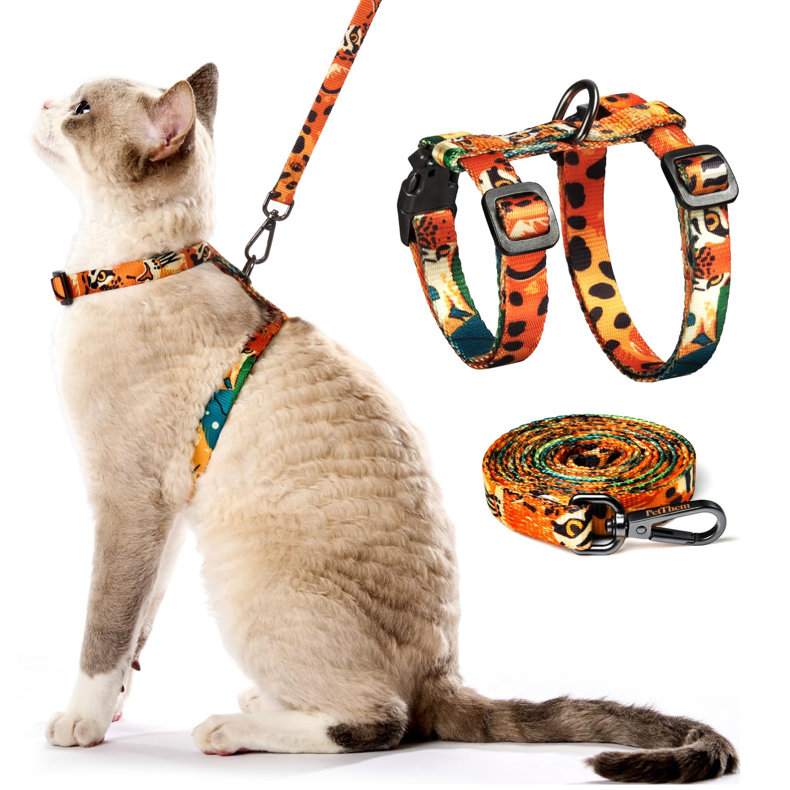 Photo 1 of Cat Harness and Leash Set - Escape Proof Adjustable Cat Harness, Comfortable Soft Lightweight, Use Safe & Easy, Walking Travel Kitten Harness for Small Medium Large Cats (Orange King of The Jungle)
