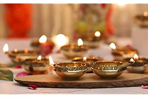 4our Faith Golden Brass Kuber Diya Deepak – Handmade Traditional Oil Lamp Set of 8 for Diwali Pooja and Home Decoration, Made of Virgin Brass Metal Perfect for Festival Celebrations - Size (2.50”)