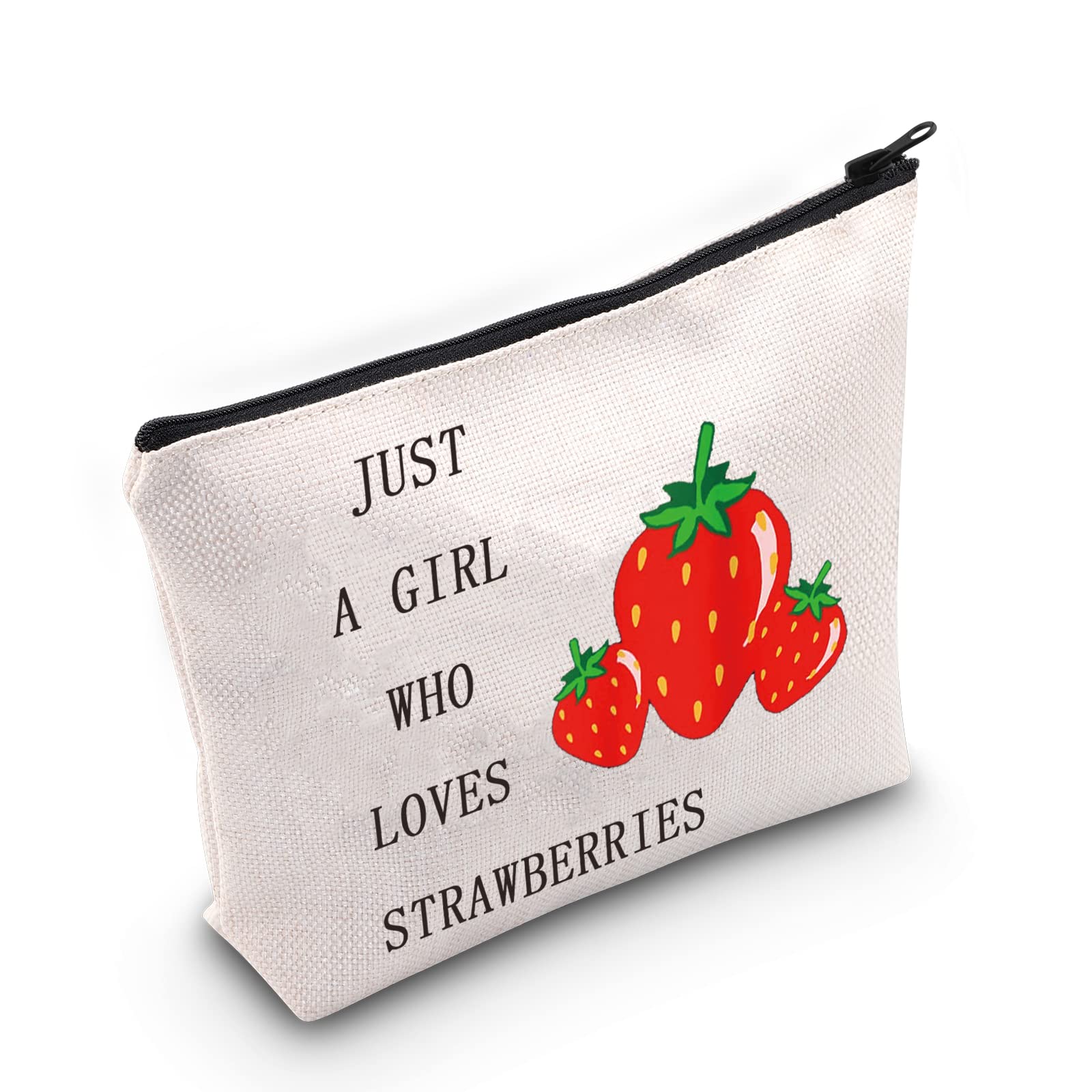 LEVLO Funny Strawberry Cosmetic Bag Fruit Lover Gift Just A Girl Who Loves Strawberries Makeup Zipper Pouch Bag Strawberry Lover Gift For Women Girls, Who Loves Strawberries
