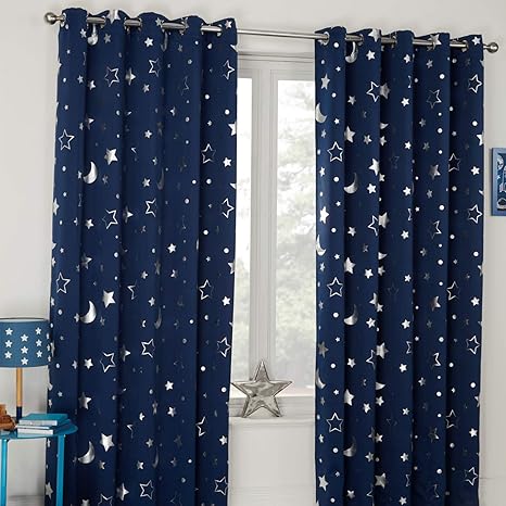 Dreamscene Galaxy Eyelet Blackout Curtains Navy 66 X 72 100