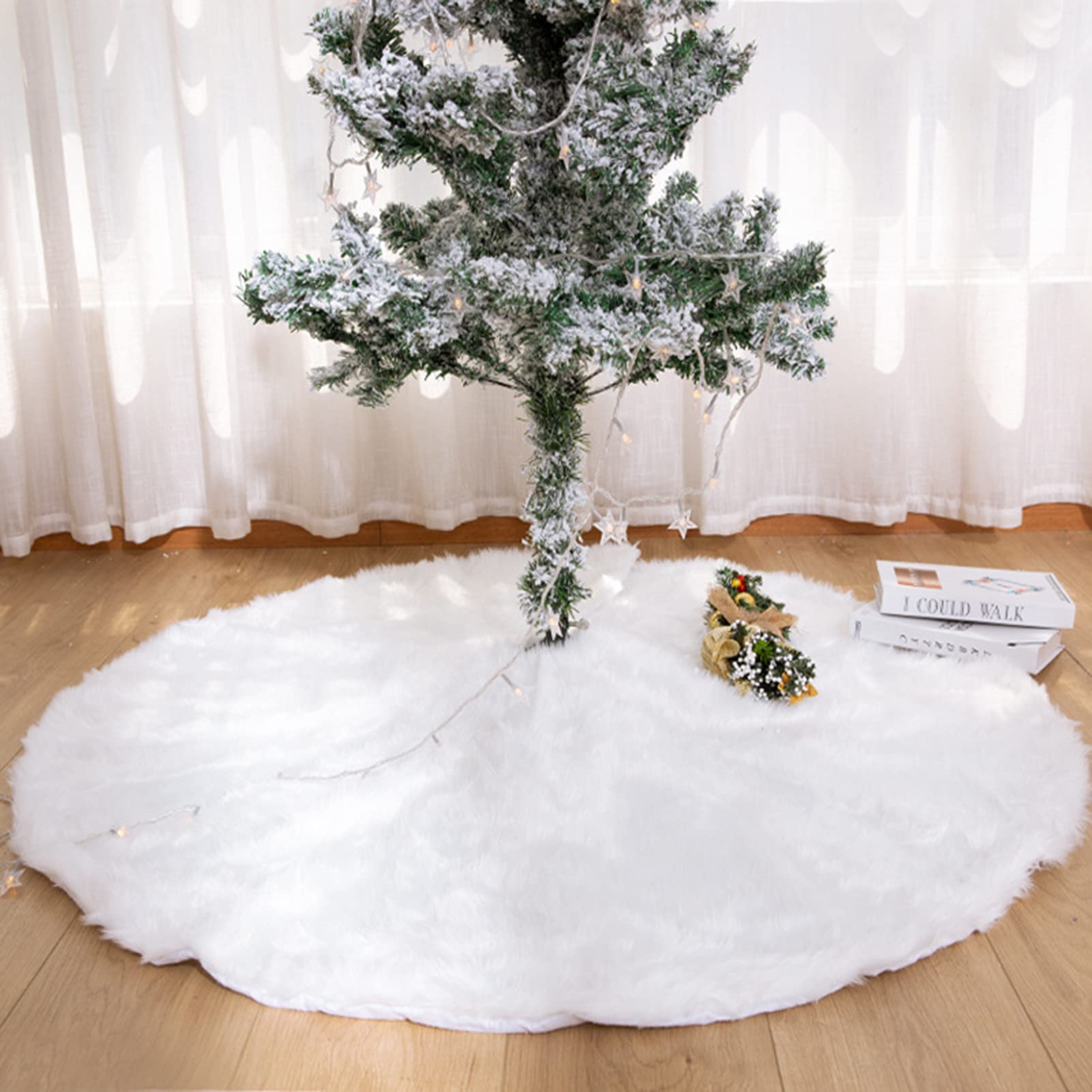 Premium Christmas Tree Skirt, 31 inch / 78cm Faux Fur Christmas Tree Skirt with Snow White Color, Xmas Tree Mat Base Cover Christmas & New Year, Party Supplies Home Decoration
