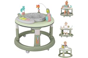 ERMEIRABBIT Baby Walker with Music and Lights, 5 Adjustable Heights, Baby Walkers and Activity Center for Boys Girls Babies 6-18 Months, Features 360 Degree Swivel Seat, Detachable Toys and Bounce Foot pad