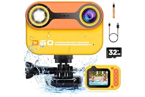 GOFUNLY Kids Camera Waterproof, 2.4'' HD 1080P IPS Scren Toddler Camera Underwater Birthday Gifts for Girls Boys 3-12 Years Old, Children Digital Action Camera with 32GB Card, Pool Toys for Kids, Yellow